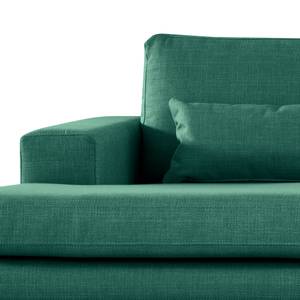 Canapé d’angle BILLUND avec méridienne Tissu structuré Otrera: Vert foncé - Méridienne courte à gauche (vue de face) - Hêtre clair