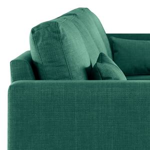 Canapé d’angle BILLUND avec méridienne Tissu structuré Otrera: Vert foncé - Méridienne courte à gauche (vue de face) - Hêtre clair