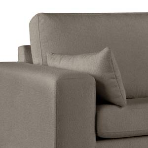 Ecksofa BILLUND mit Longchair Bouclé Stoff Eurona: Grau - Longchair davorstehend rechts - Buche Dunkel