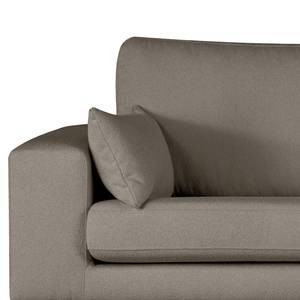 Ecksofa BILLUND mit Longchair Bouclé Stoff Eurona: Grau - Longchair davorstehend rechts - Buche Dunkel