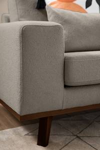 Ecksofa BILLUND mit Longchair Bouclé Stoff Eurona: Grau - Longchair davorstehend rechts - Buche Dunkel