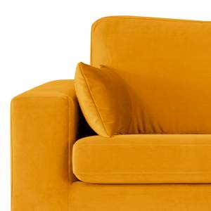 Canapé d’angle BILLUND avec méridienne Velours Sadia: Jaune mourtade - Méridienne courte à droite (vue de face) - Hêtre foncé
