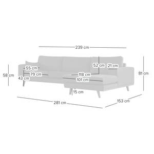Canapé d’angle BILLUND avec méridienne Tissu structuré Otrera: Taupe - Méridienne courte à droite (vue de face) - Hêtre clair