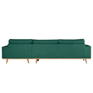 Divano con chaise longue BILLUND Tessuto strutturato Otrera: verde scuro - Longchair preimpostata a destra - Faggio chiara