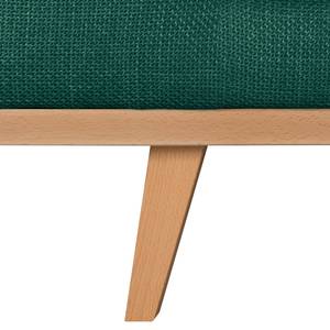 Divano con chaise longue BILLUND Tessuto strutturato Otrera: verde scuro - Longchair preimpostata a destra - Faggio chiara