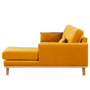 Divano con chaise longue BILLUND Velluto Sadia: giallo senape - Longchair preimpostata a destra - Faggio chiara