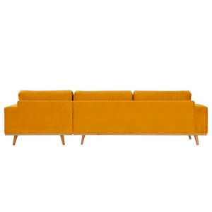 Divano con chaise longue BILLUND Velluto Sadia: giallo senape - Longchair preimpostata a destra - Faggio chiara