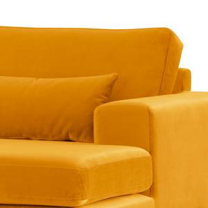 Divano con chaise longue BILLUND Velluto Sadia: giallo senape - Longchair preimpostata a destra - Faggio chiara