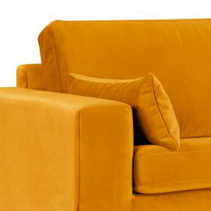 Divano con chaise longue BILLUND Velluto Sadia: giallo senape - Longchair preimpostata a destra - Faggio chiara