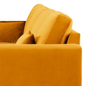 Divano con chaise longue BILLUND Velluto Sadia: giallo senape - Longchair preimpostata a destra - Faggio chiara