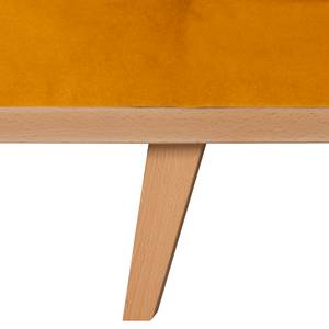 Divano con chaise longue BILLUND Velluto Sadia: giallo senape - Longchair preimpostata a destra - Faggio chiara