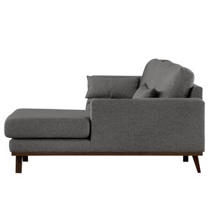 Ecksofa BILLUND mit Longchair Webstoff Lark: Dunkelgrau - Longchair davorstehend rechts - Buche Dunkel