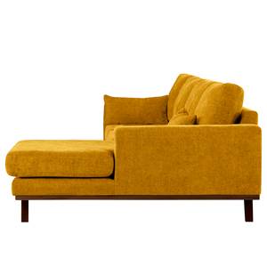 Canapé d’angle BILLUND avec méridienne Tissu Cieli: Jaune moutarde - Méridienne courte à droite (vue de face) - Hêtre foncé
