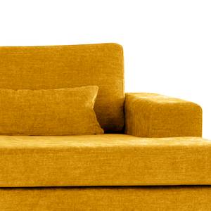 Canapé d’angle BILLUND avec méridienne Tissu Cieli: Jaune moutarde - Méridienne courte à droite (vue de face) - Hêtre foncé