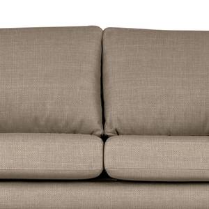 Ecksofa BILLUND mit Longchair Strukturstoff Otrera: Taupe - Longchair davorstehend rechts - Buche Dunkel