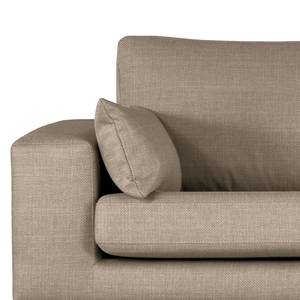 Ecksofa BILLUND mit Longchair Strukturstoff Otrera: Taupe - Longchair davorstehend rechts - Buche Dunkel