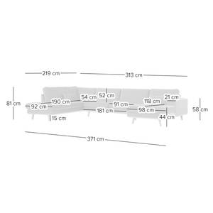 Canapé panoramique BILLUND Tissu Lark: Pétrole - Méridienne courte à droite / longue à gauche (vue de face) - Hêtre foncé