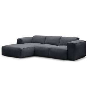 Hoekbank HUDSON 3-zits met chaise longue Geweven stof Saia: Steengrijs - Breedte: 251 cm - Longchair vooraanzicht links