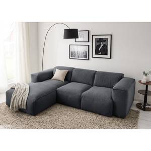 Ecksofa HUDSON 3-Sitzer mit Longchair Webstoff Saia: Steingrau - Breite: 251 cm - Longchair davorstehend links