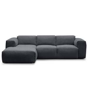 Ecksofa HUDSON 3-Sitzer mit Longchair Webstoff Saia: Steingrau - Breite: 251 cm - Longchair davorstehend links