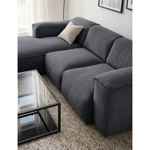 Ecksofa HUDSON 3-Sitzer mit Longchair Webstoff Saia: Steingrau - Breite: 251 cm - Longchair davorstehend links