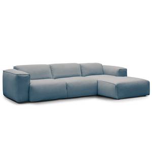 Hoekbank HUDSON 3-zits met chaise longue Geweven stof Saia: Jeansblauw - Breedte: 284 cm - Longchair vooraanzicht rechts