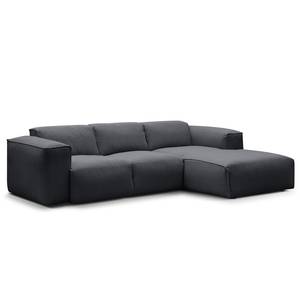 Ecksofa HUDSON 3-Sitzer mit Longchair Webstoff Saia: Steingrau - Breite: 251 cm - Longchair davorstehend rechts