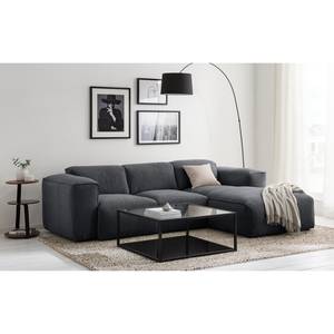 Hoekbank HUDSON 3-zits met chaise longue Geweven stof Saia: Steengrijs - Breedte: 251 cm - Longchair vooraanzicht rechts