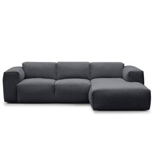 Hoekbank HUDSON 3-zits met chaise longue Geweven stof Saia: Steengrijs - Breedte: 251 cm - Longchair vooraanzicht rechts