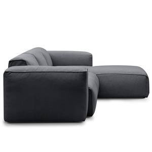 Ecksofa HUDSON 3-Sitzer mit Longchair Webstoff Saia: Steingrau - Breite: 251 cm - Longchair davorstehend rechts