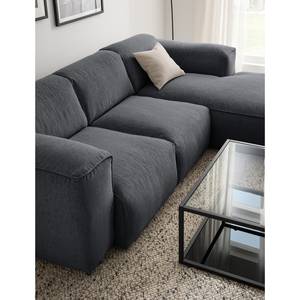 Ecksofa HUDSON 3-Sitzer mit Longchair Webstoff Saia: Steingrau - Breite: 251 cm - Longchair davorstehend rechts