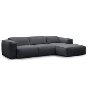 Ecksofa HUDSON 3-Sitzer mit Longchair Webstoff Saia: Steingrau - Breite: 284 cm - Longchair davorstehend rechts