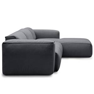 Ecksofa HUDSON 3-Sitzer mit Longchair Webstoff Saia: Steingrau - Breite: 284 cm - Longchair davorstehend rechts