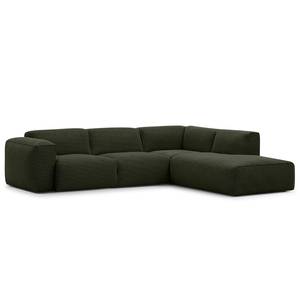 Ecksofa HUDSON 3-Sitzer mit Recamiere Webstoff Saia: Graugrün meliert - Longchair davorstehend rechts