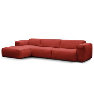 Hoekbank HUDSON 3-zits met chaise longue Geweven stof Saia: Karmijn - Breedte: 317 cm - Longchair vooraanzicht links