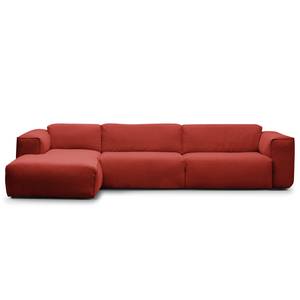 Hoekbank HUDSON 3-zits met chaise longue Geweven stof Saia: Karmijn - Breedte: 317 cm - Longchair vooraanzicht links