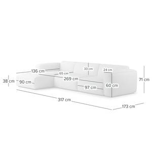 Hoekbank HUDSON 3-zits met chaise longue Geweven stof Saia: Karmijn - Breedte: 317 cm - Longchair vooraanzicht links