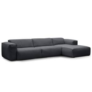 Hoekbank HUDSON 3-zits met chaise longue Geweven stof Saia: Steengrijs - Breedte: 317 cm - Longchair vooraanzicht rechts