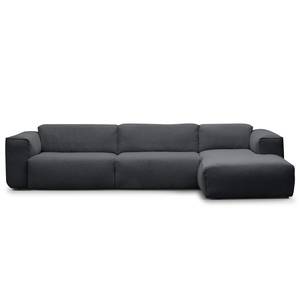 Ecksofa HUDSON 3-Sitzer mit Longchair Webstoff Saia: Steingrau - Breite: 317 cm - Longchair davorstehend rechts