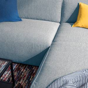 Hoekbank HUDSON 1,5-zits + chaise longue Geweven stof Saia: Jeansblauw - Longchair vooraanzicht rechts