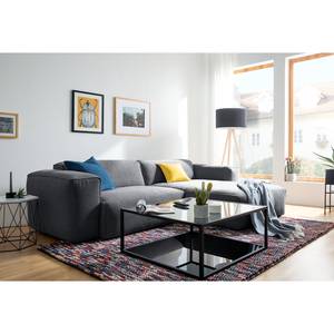 Ecksofa HUDSON 1,5-Sitzer mit Longchair Webstoff Saia: Steingrau - Longchair davorstehend rechts