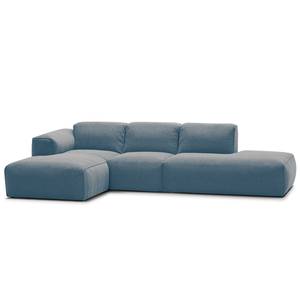 Hoekbank HUDSON met chaise longue Geweven stof Saia: Jeansblauw - Longchair vooraanzicht links