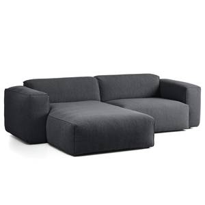 Ecksofa HUDSON 1,5-Sitzer mit Longchair Webstoff Saia: Steingrau - Longchair davorstehend links