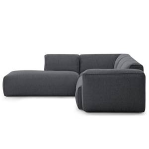 Ecksofa HUDSON 3-Sitzer mit Recamiere Webstoff Saia: Steingrau - Longchair davorstehend links