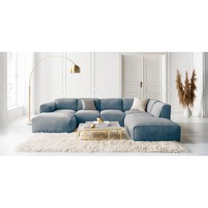 Wohnlandschaft HUDSON Webstoff Saia: Denim - Longchair davorstehend links / Ottomane rechts