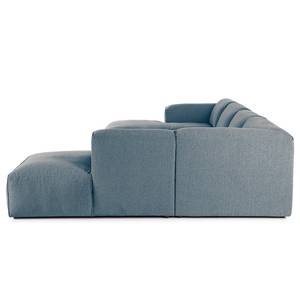 Wohnlandschaft HUDSON Webstoff Saia: Denim - Longchair davorstehend links / Ottomane rechts