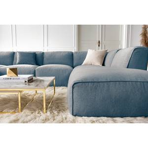 Wohnlandschaft HUDSON Webstoff Saia: Denim - Longchair davorstehend links / Ottomane rechts