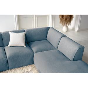 Wohnlandschaft HUDSON Webstoff Saia: Denim - Longchair davorstehend links / Ottomane rechts