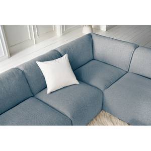 Wohnlandschaft HUDSON Webstoff Saia: Denim - Longchair davorstehend links / Ottomane rechts