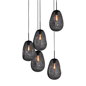 Suspension Lava Oval Acier thermopoudré / Verre - 5 ampoules - Noir / Gris